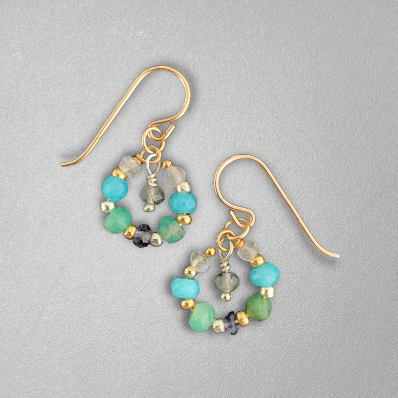 Gemstone Dangle Earrings With Gold & Silver