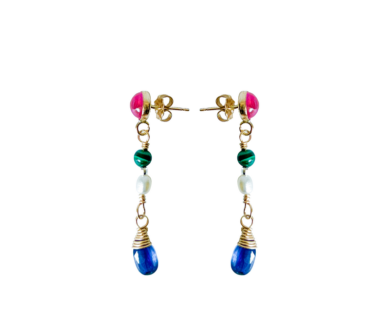 Buy Freshwater Pearl and Multi Sapphire Earrings in Sterling