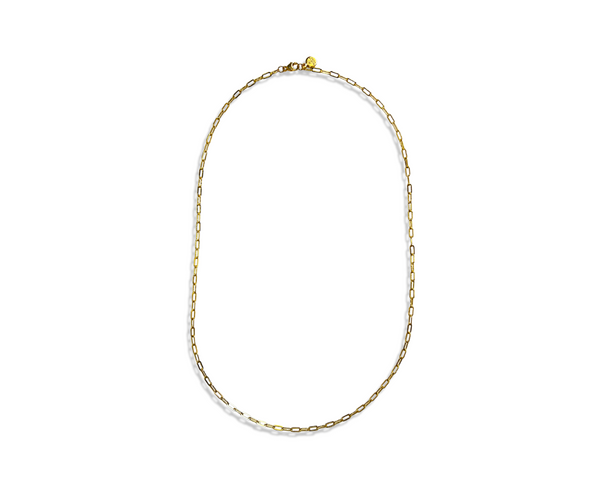 This timeless paperclip style chain and it's beautiful enough to wear alone, yet a great base for layering. It can even double as a multi-layered bracelet. Adjustable up to 20.5".