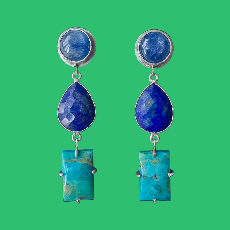 Kyanite Lapis Turquoise Earrings