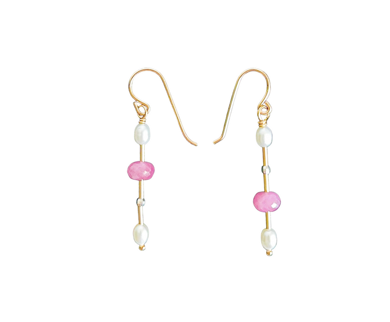 Pink Sapphire Stick Earrings
