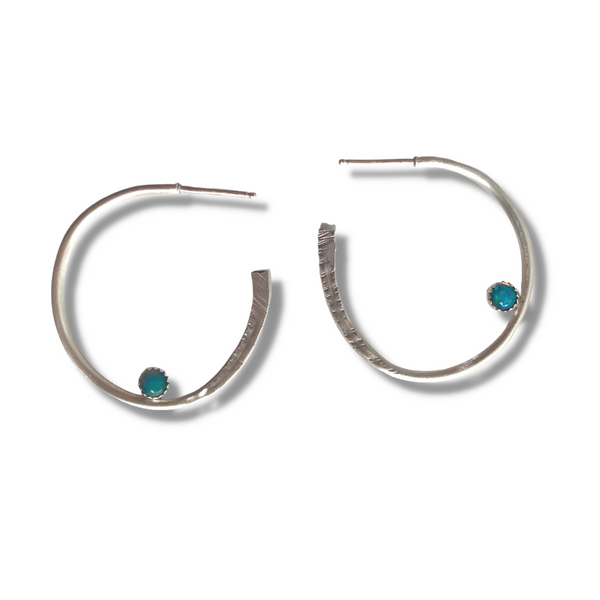 Sterling Silver Tube Hoops with Opals and Texture