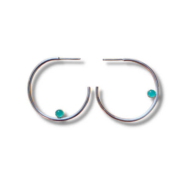 Sterling Silver Tube Hoops with Chrysoprase