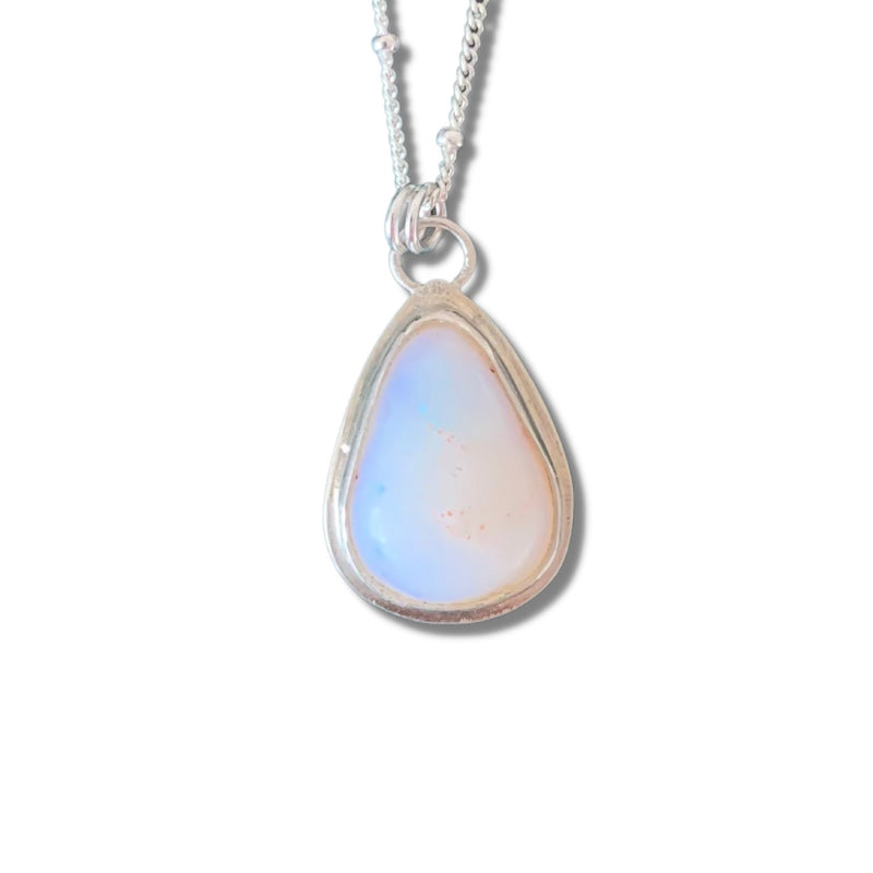 White Opal Pendant with Heart Detail
